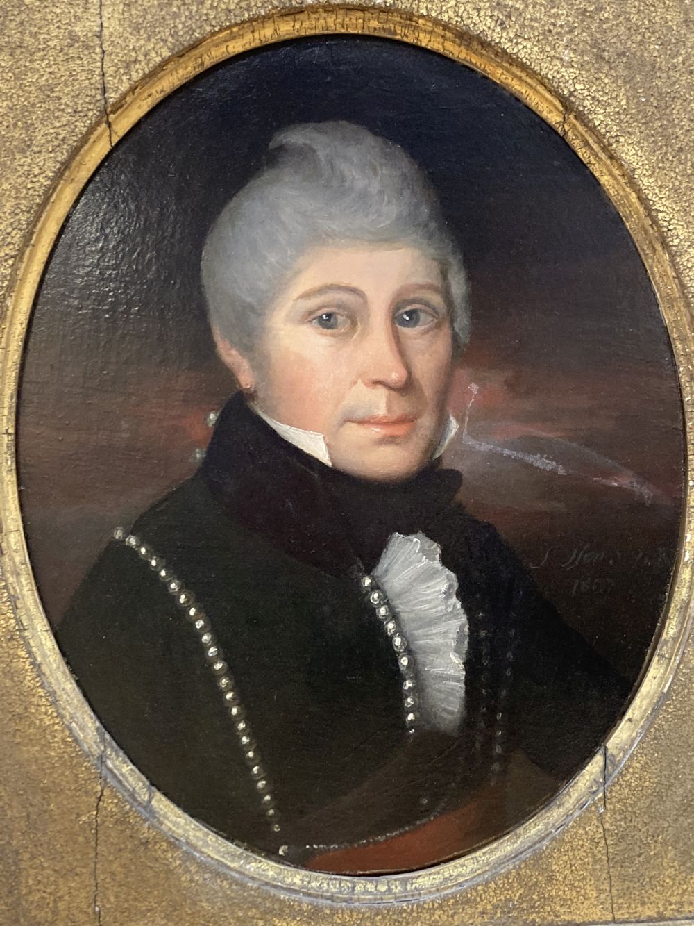 19th Century School, Head and shoulder portrait of Capt...Browne in the U.S.S Boston 1805; a gentleman wearing a green coat 30cm x 24cm